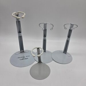 Lot 4 White Metal Adjustable Doll Stands Heritage Mint Fibre-Craft Mixed Sizes